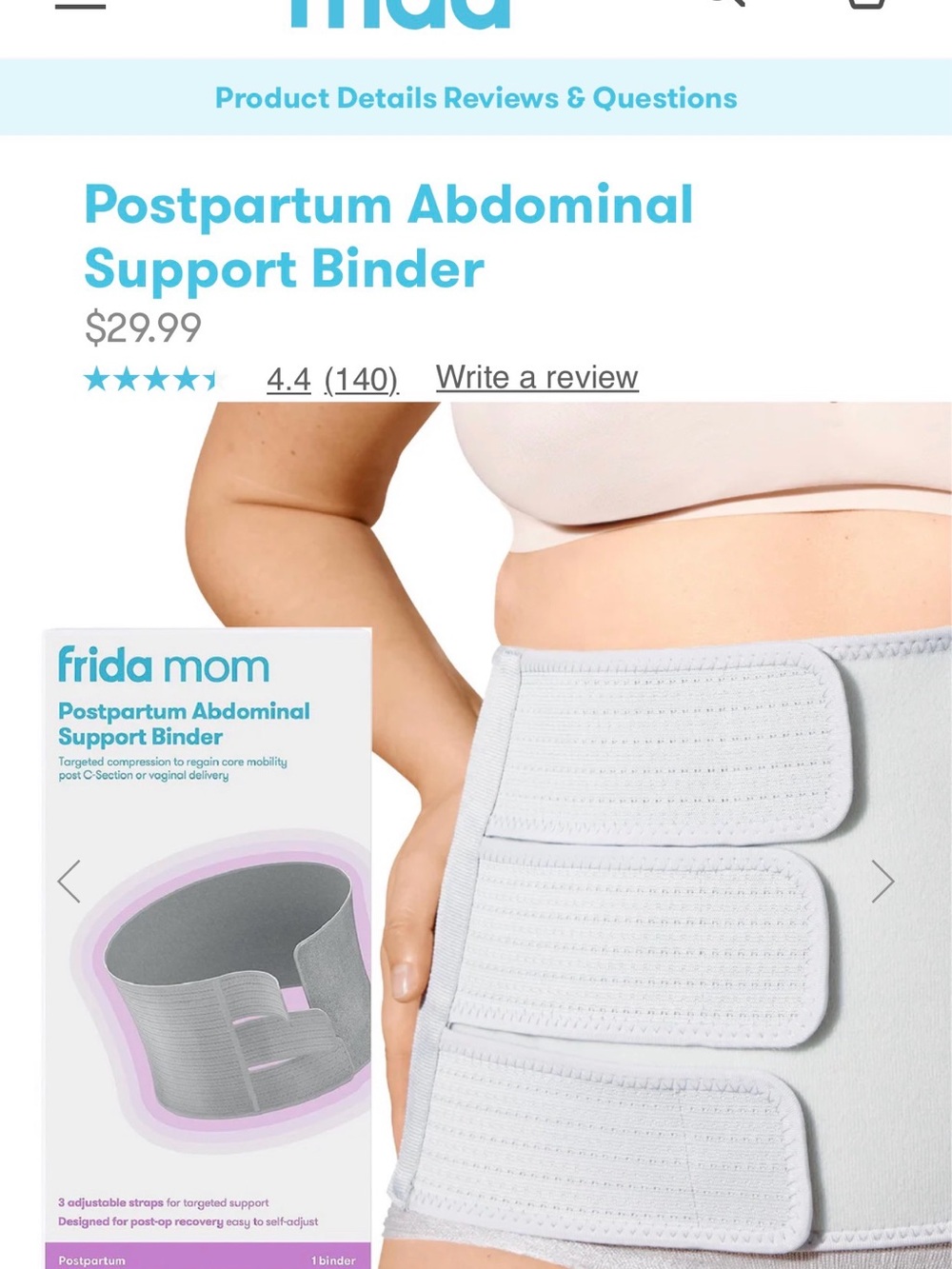 frida mom Postpartum Abdominal Support Binder in Light Gray
